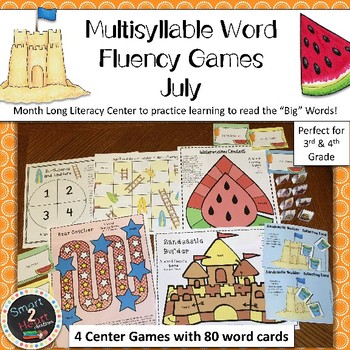 Preview of JULY Multisyllabic Games Word Fluency Literacy Center Big Words