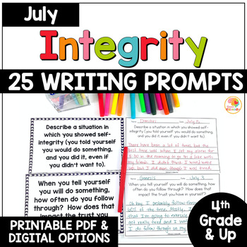 Preview of JULY Social-Emotional Learning Daily Writing Prompts: Integrity