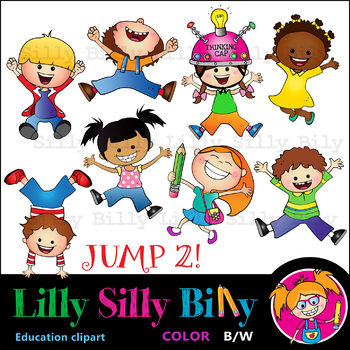 Preview of JUMP 2! - B/W & Color clipart, illustration {Lilly Silly Billy}