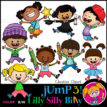 Preview of JUMP 3! - B/W & Color clipart, illustration {Lilly Silly Billy}