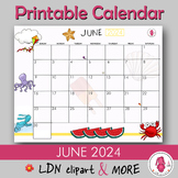 JUNE Calendar 2024 printable and decorative, a cute monthl