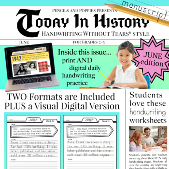 Preview of JUNE Today In History Handwriting Without Tears® style daily SUMMER writing