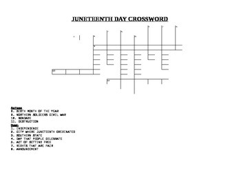 Preview of JUNETEENTH CROSSWORD PUZZLE WITH ANSWER KEY