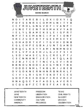 Preview of JUNETEENTH Word Search Puzzle (All Ages - Intermediate Difficulty)