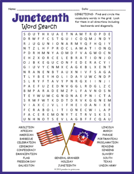 juneteenth emancipation day word search puzzle worksheet activity