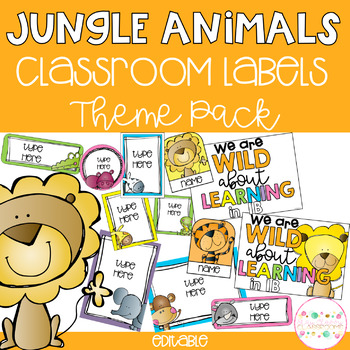 Preview of JUNGLE ANIMALS Classroom Labels | Editable Name Tags, Posters & Door Display