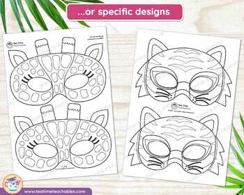 JUNGLE ANIMALS Masks for Kids Ten Printable Masks to Color PDF