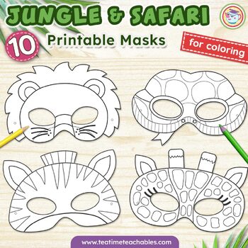 Preview of JUNGLE ANIMALS Printable Masks for Coloring | Jungle Animal Craft