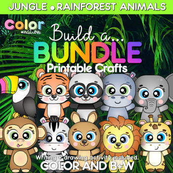 Preview of Jungle Animals Craft BUNDLE | Zoo Animals Craft Activities | Summer Craft 