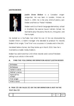 Justin Bieber - Ghost: English ESL worksheets pdf & doc