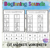 JZWVYQX Beginning Sounds NO PREP Letter Cut and Paste Worksheets