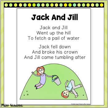 Jack And Jill Printable Poem For Poetry and Music and Movement Activities