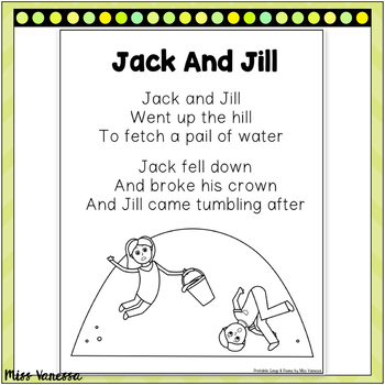 Printable Jack And Jill Poem by Miss Vanessa | Teachers Pay Teachers