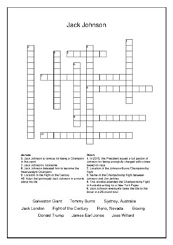 Jack Johnson Crossword Puzzle and Word Search Bell Ringer TPT