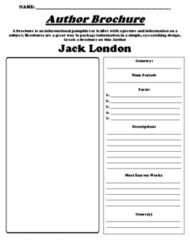 Preview of Jack London  "Author Brochure" WebQuest & Worksheet