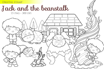 Preview of Jack & The Beanstalk Giant Monster Classic - Black White Outline- Digital Stamp