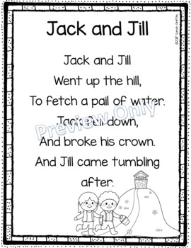 Jack And Jill - Printable Nursery Rhyme Poem For Kids By Little 