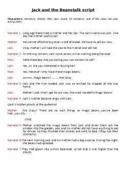 Preview of Jack and The Beanstalk Assembly/Play Script