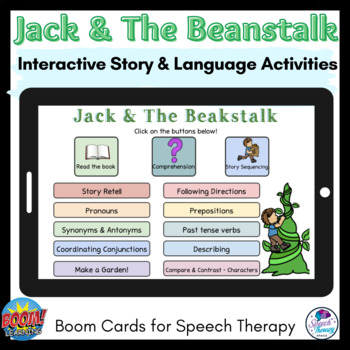 Preview of Jack and The Beanstalk INTERACTIVE Story & Language Activities BOOM CARDS
