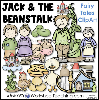 Preview of Jack & The Beanstalk Fairy Tale Clip Art Images Color Black White