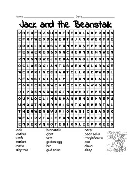 Jack and the Beanstalk Word Search by Learning is Lots of Fun | TPT