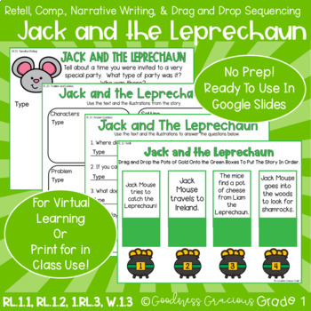 Preview of Jack and the Leprechaun Retell, Comp, Narrative Writing and Drag & Drop Sequence