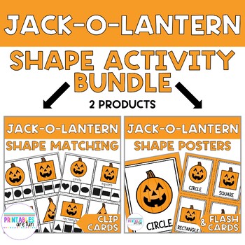 Preview of Jack-o-Lantern 2D Shape Activity Bundle | Preschool Halloween Math Activity