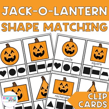 Preview of Jack-o-Lantern 2D Shape Matching Clip Cards | Preschool Halloween Math Activity