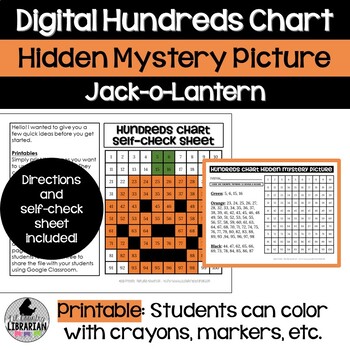 Jack-o-Lantern Hundreds Chart Picture Activity for Halloween or Fall Math