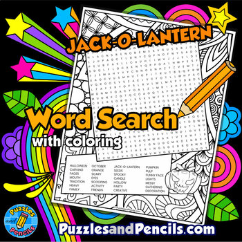 Preview of Jack-o-Lantern Word Search Puzzle Activity with Coloring | Halloween Puzzle