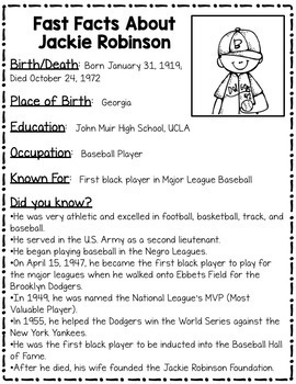 Jackie Robinson Activities by Kraus in the Schoolhouse TpT