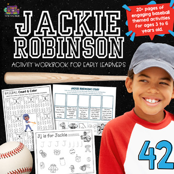 Preview of Jackie Robinson Activity Workbook: Baseball-Themed Math & ELA Fun for Preschool