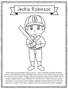 Jackie Robinson Biography Coloring Page Craft, African American, Athlete