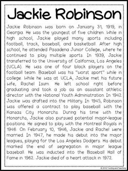 Jackie Robinson Biography Pack (Black History Month) - A Page Out of History