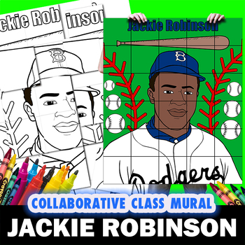 Preview of Jackie Robinson Black History Art Class Group Mural Coloring Project Lesson