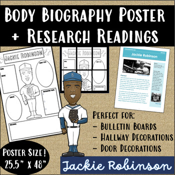Preview of Jackie Robinson Body Biography Research Poster + Reading Passage + Art