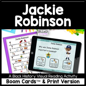 Preview of Jackie Robinson Boom Cards™ and Print version Black History Visual Reading