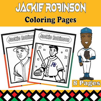 Preview of Jackie Robinson Coloring Pages Set - 8 Printable Sheets for Black History Month