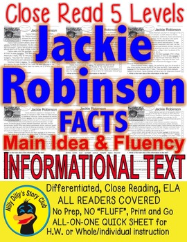 Preview of Jackie Robinson FACTS ALL-READERS-COVERED Close Read 5 Levels