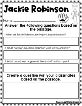 Jackie Robinson Worksheets by Teaching Second Grade