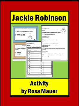 Preview of Jackie Robinson Multiple Choice Questions Task Cards and Worksheet