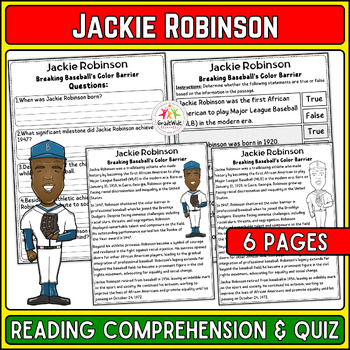 Preview of Jackie Robinson Nonfiction Reading & Quiz | Black History Month Activity, BHM