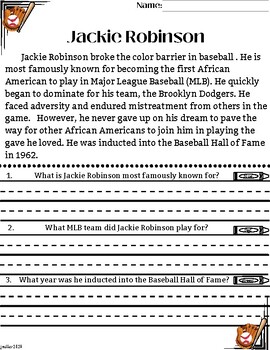 Preview of Jackie Robinson Passage