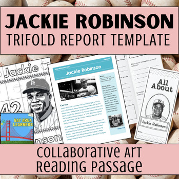 Preview of Jackie Robinson! Research Reading Comprehension, Trifold Template + Art