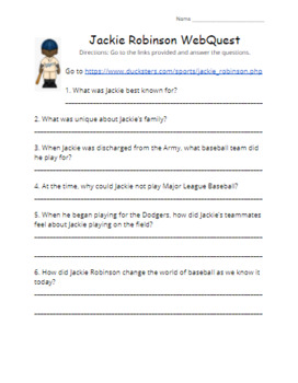 Preview of Jackie Robinson WebQuest