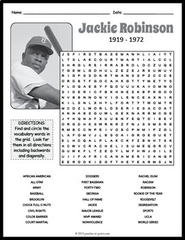 No Prep Jackie Robinson Activity - Jackie Robinson Word Search FUN