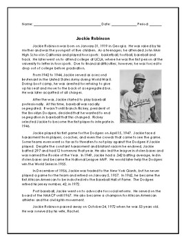 Jackie Robinson Worksheets by Teaching Second Grade