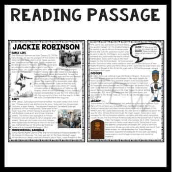 Jackie Robinson Biography Reading Comprehension