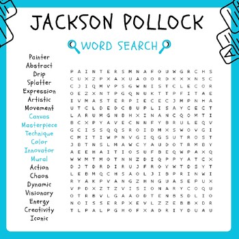 Jackson Pollock No Prep Word Search Puzzle Worksheet Activity, Morning Work