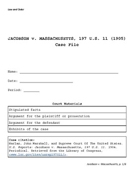 Preview of Jacobson v. Mass (Vaccines) - Abridged Supreme Court case file for students!